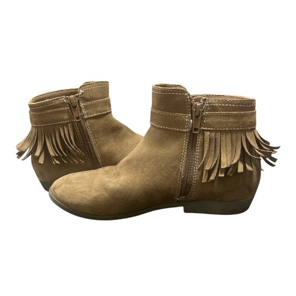 H&M KIDS Brown Fringed Ankle Boots Side Zipper Sueded Gold Star size US 1.5 - Picture 2 of 5